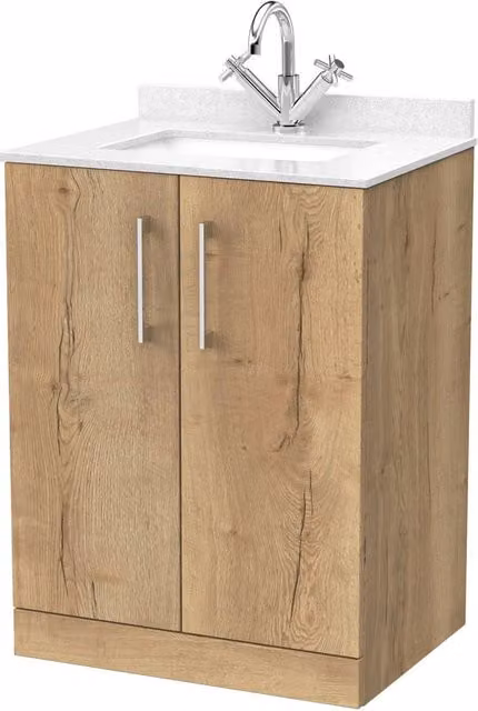 Balterley Pershall 2 Door Bathroom Vanity Unit with Marble Top and Basin in Autumn Oak Brown, W: 60 cm – 1