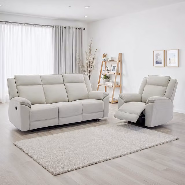 More4Homes Skye 3 and 1 Linen Electric Recliner Sofa Set in Beige