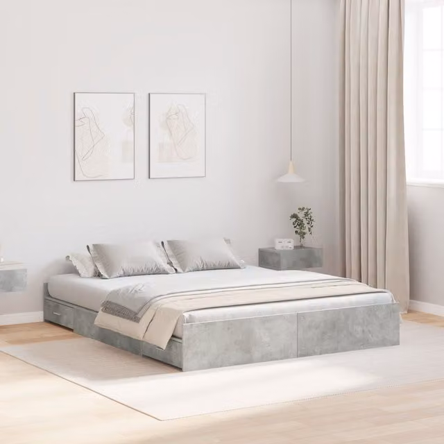 Berkfield Home Storage Bed Frame with Headboard and Drawers, Concrete Grey, W: 150 cm, L: 200 cm