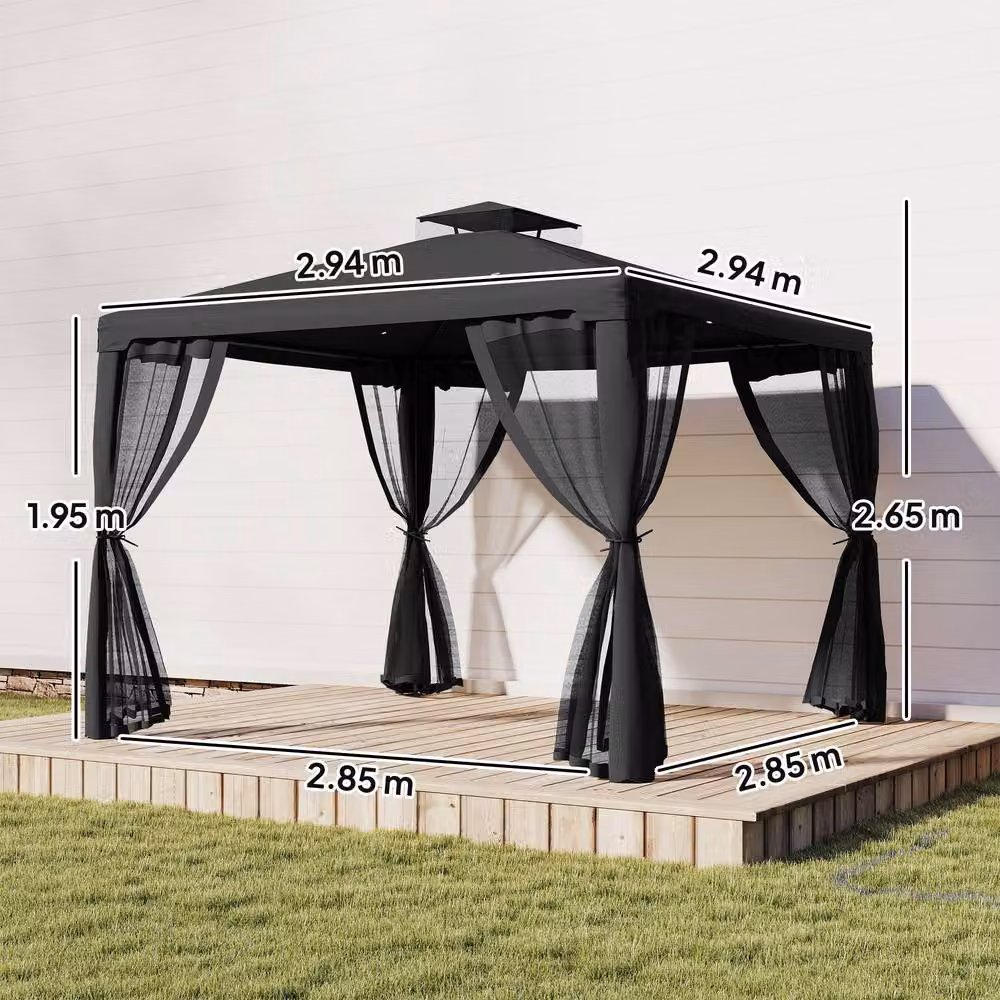 Outsunny Metal Garden Gazebo with 2-Tier Roof Marquee in Black, W 300 cm x D 300 cm x H 265 cm – 3