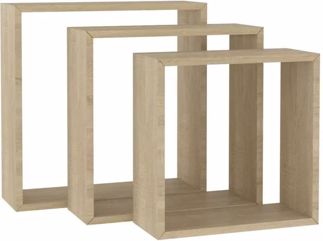 Berkfield Home Wall Mounted Cube Shelves, 3 Piece Set, Sonoma Oak, Light Brown