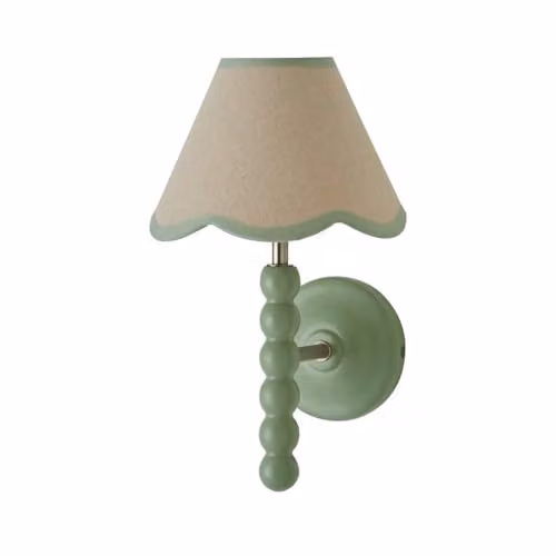 ValueLights Bobbin Green Wall Light with Fabric Shade and LED Bulb – 2
