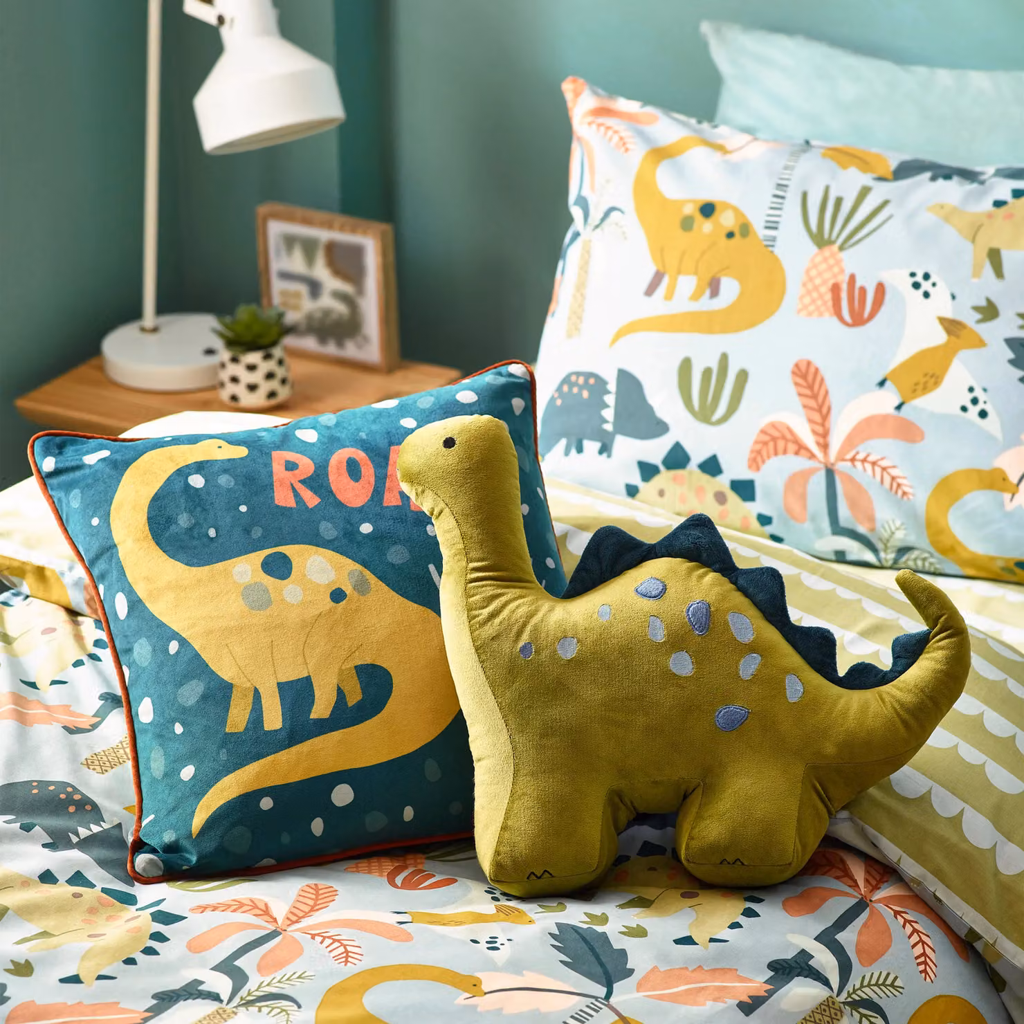 Little Furn Roar Kids Velvet Piped Cushion in Petrol Green, W/D/H: 43 x 43 x 43 cm – 4