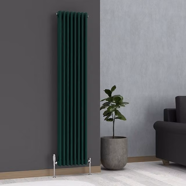 Lux Heat Vertical Coloured Column Radiator in British Racing Green, H 180 cm x W 38 cm