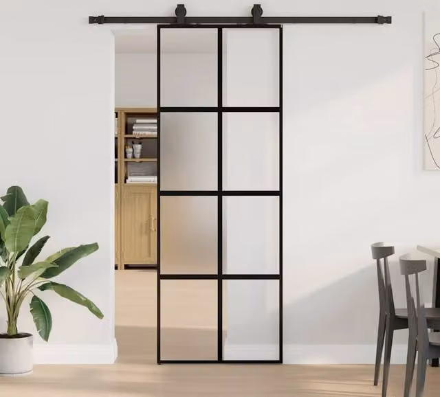 Berkfield Home Modern Black Sliding Glass Door with Hardware Set, W: 76 cm, H: 205 cm