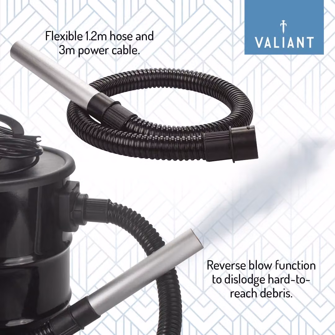 Valiant Black Ash Vacuum for Fireplaces, Stoves and BBQs with 20 Litre Capacity and HEPA Filter – 4