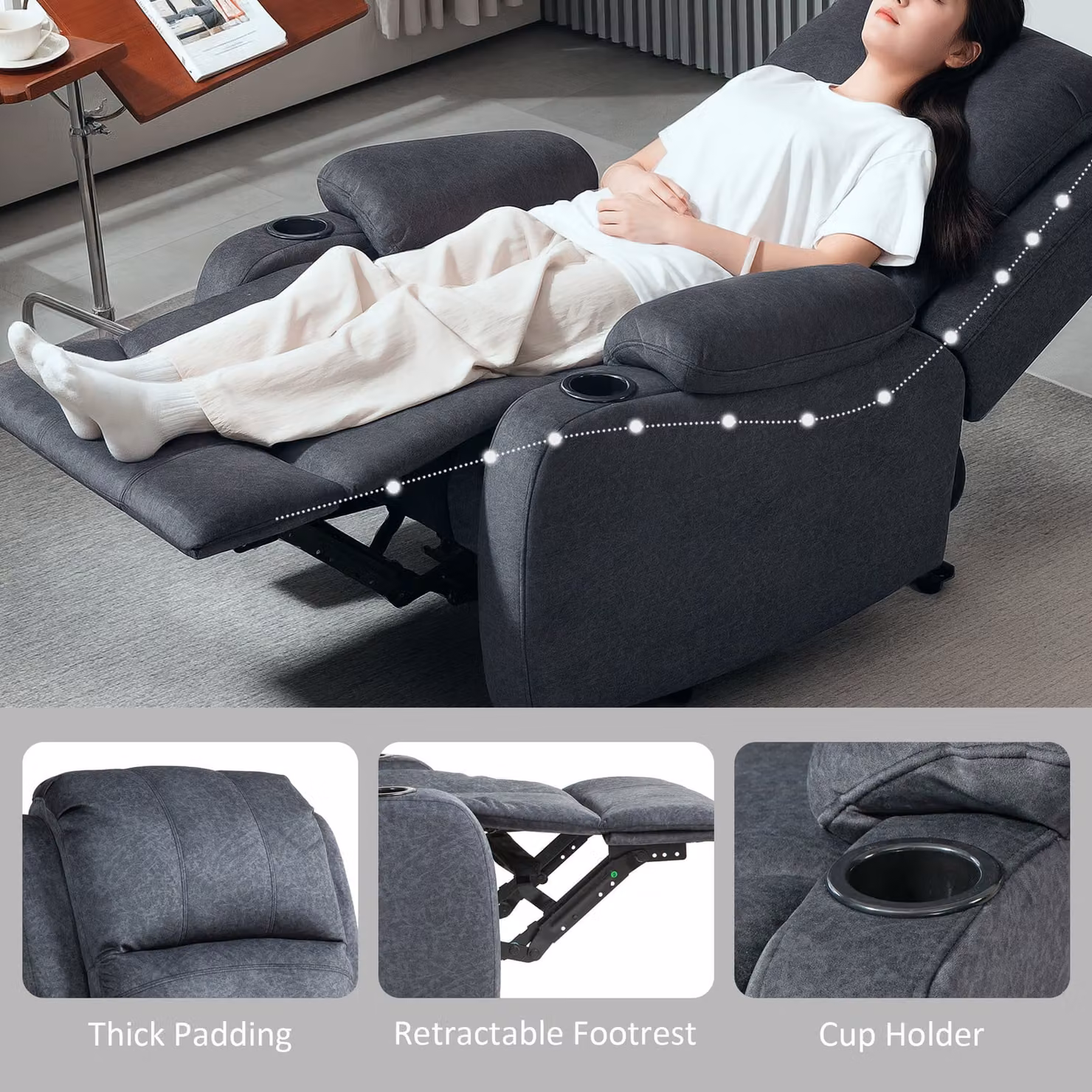 HOMCOM Black Microfibre Manual Reclining Armchair with Footrest and Cat Scratch Resistant Material – 4