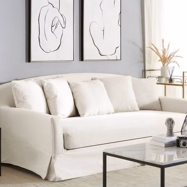 Wyld and Coco White Polyester Tailored Slipcover for 3-Seater Sofa