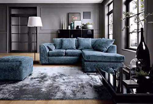 Abakus Direct Harriet Right Facing Corner Sofa in Dark Blue Crushed Chenille – 5