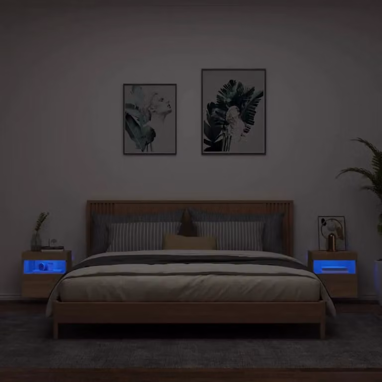 Berkfield Home Set of 2 Modern Wall Mounted TV Cabinets with Integrated LED Lights in Sonoma Oak Brown, W/D/H: 40 x 30 x 40 cm
