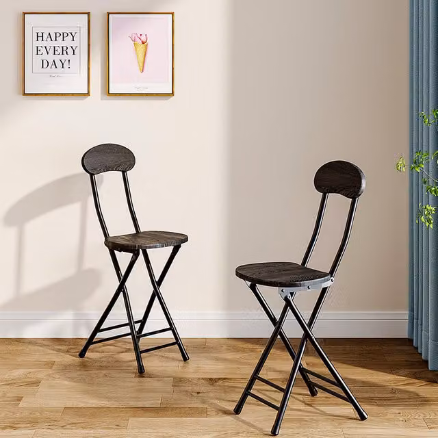 Livingandhome Set of 2 Modern Black Folding Chairs in Treated Hardwood