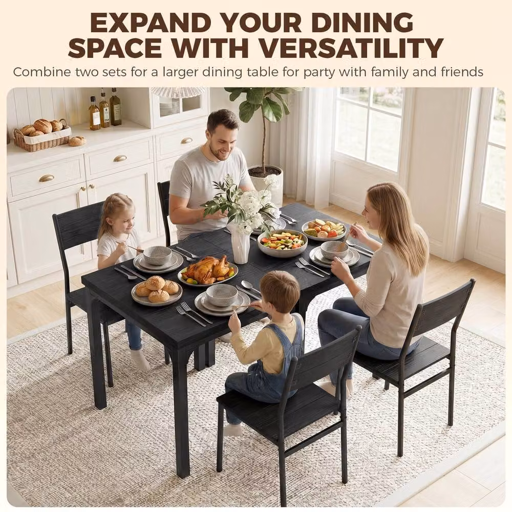 STILVORA Industrial Square Dining Table Set with 2 Chairs in Black – 8