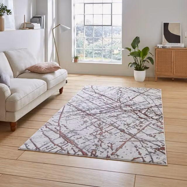 Terrys Modern Abstract Rectangular Yarn Rug in Pink and Silver