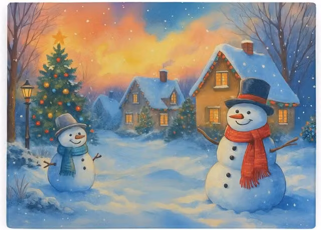 Purely Home Snowman Scene Glass Worktop Protector, Multicolour and Blue, W: 39 cm, D: 28.5 cm – 2