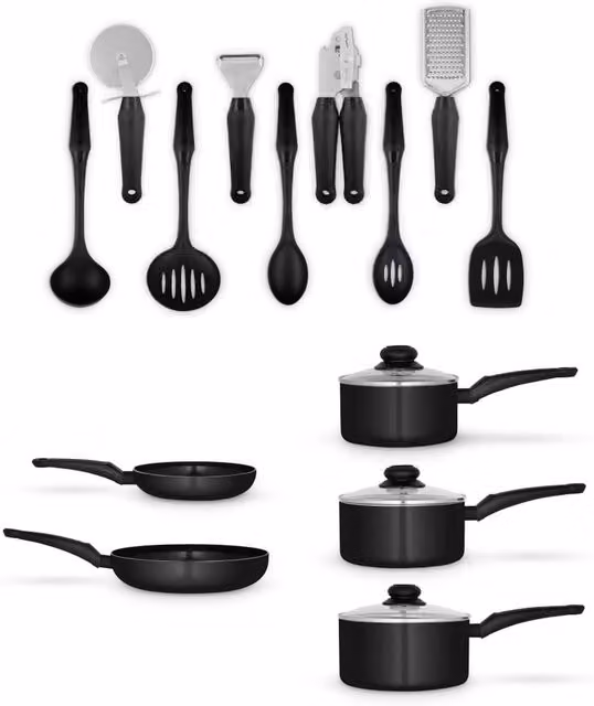 Swan 14 Piece Red and Black Ceramic Pan and Tool Set