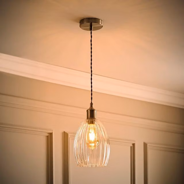 ValueLights Cheltenham Brushed Chrome and Transparent Ribbed Glass Dome Pendant Ceiling Light with Bulb – 2