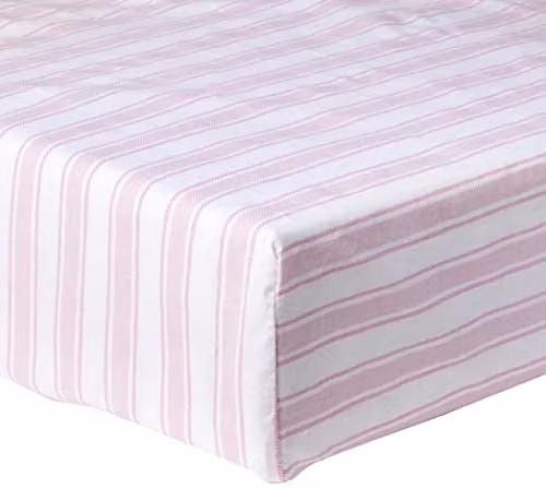 Bianca Check and Stripe Cotton Single Fitted Sheet in Pink and White, W: 90 cm x D: 200 cm
