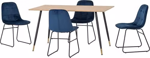Seconique Hamilton Dining Set with 4 Lukas Blue Chairs, Width: 140 cm – 2