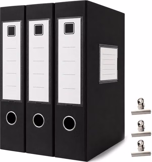 Ventryn 3-Piece Set of 75mm Foldable A4 Document Storage Box Files in Black