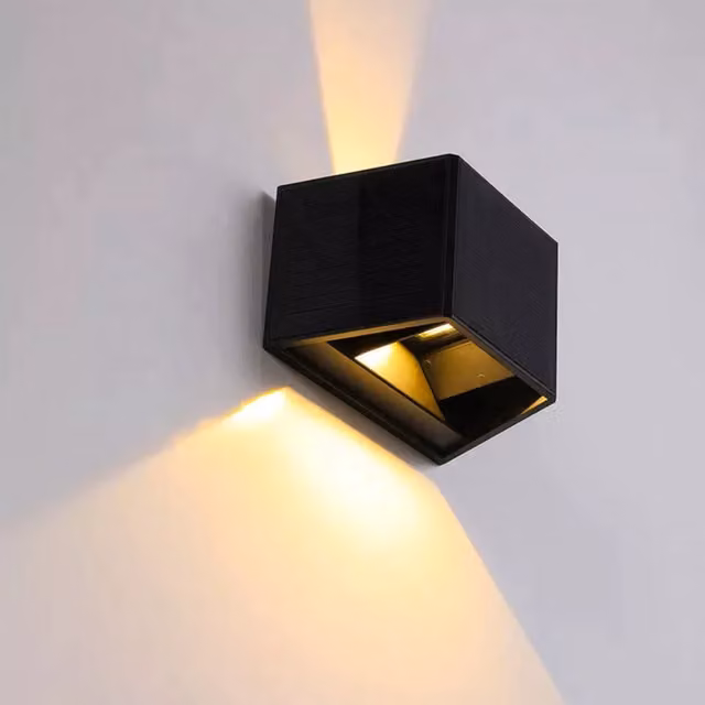 EnerJ Smart Black Solar Up and Down Wall Lights with Adjustable Polycrystalline Solar Panel and Dusk Sensor