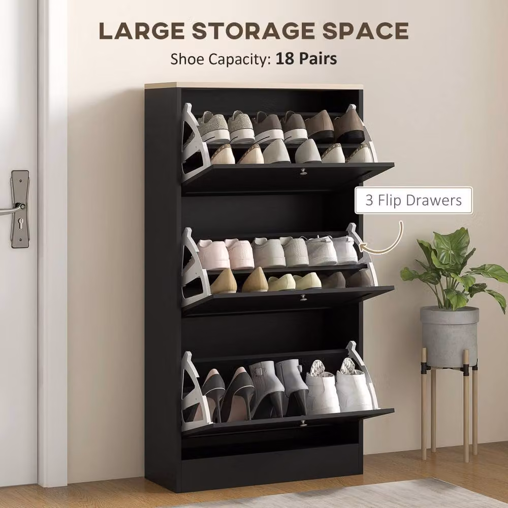Wyld Haus Rani Black Matt Compact 3 Drawer Wall Mounted Shoe Cabinet W/D/H: 60 x 115 x 30 cm – 4