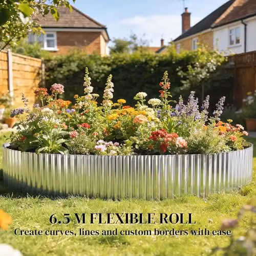 Outsunny Silver Galvanised Steel Metal Garden Edging Border – 5