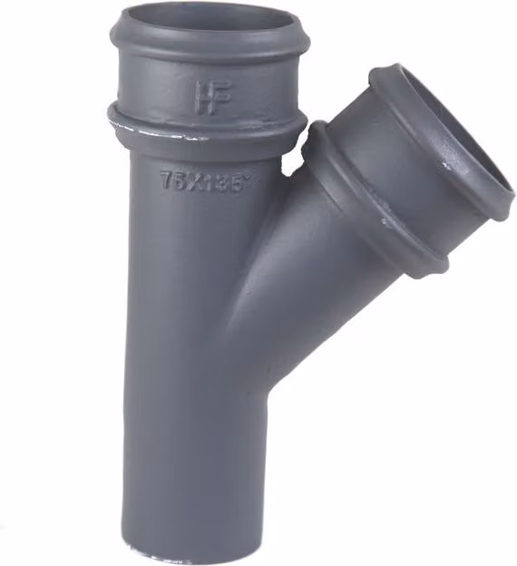 Hargreaves Premier Cast Iron Round Downpipe Branch, 135 Degree, 150mm, Grey