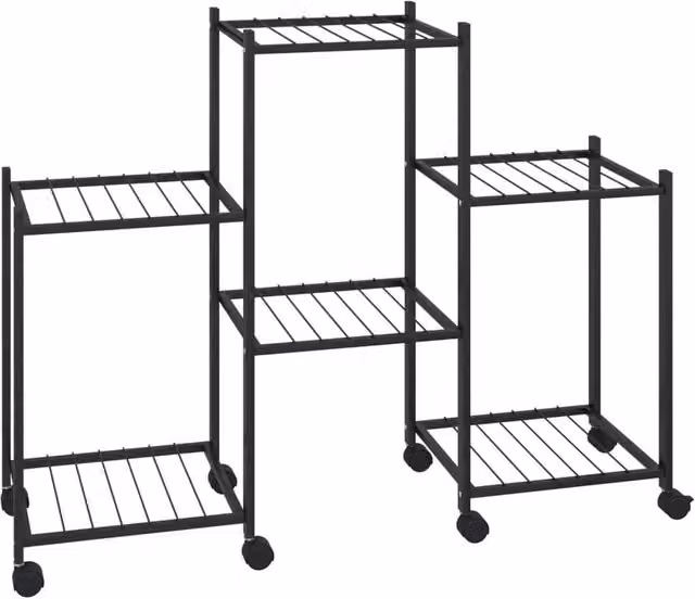 Berkfield Home Black Metal Flower Stand with Wheels, H 83 x W 25 x D 25 cm – 1