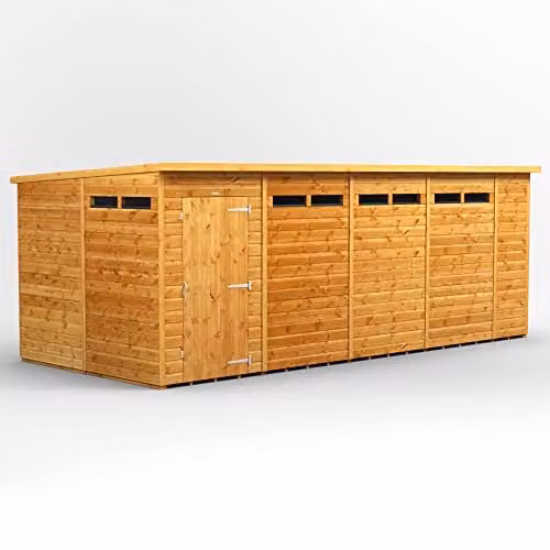 Powersheds Premium Pent Security Wooden Garden Shed in Brown with 12mm Extra Thick Timber and Toughened Glass
