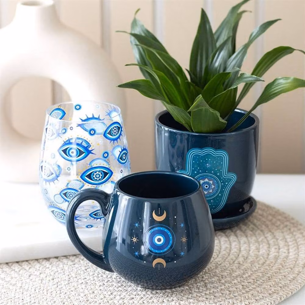 Uniqueful Hand of Hamsa Ceramic Tabletop Plant Pot in Blue – 2