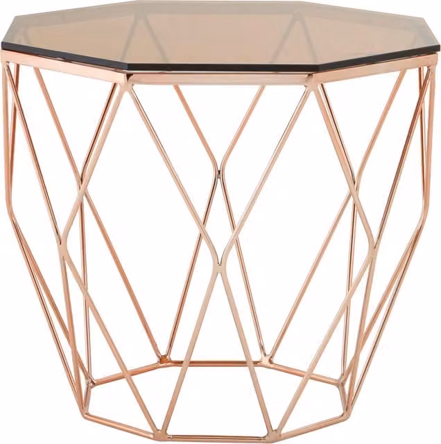 Orsina Gold End Table with Glass Top and Metal Geometric Base W/D/H: 60 x 60 x 55 cm