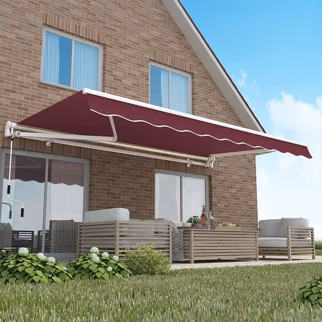 Primrose Manual Retractable Wall-Mounted Folding Arm Awning with White Aluminium Frame, Red