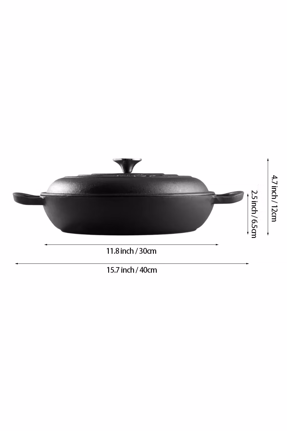 Living and Home Black Uncoated Cast Iron Round Sauce Pot with Lid, Diameter: 30 cm – 3