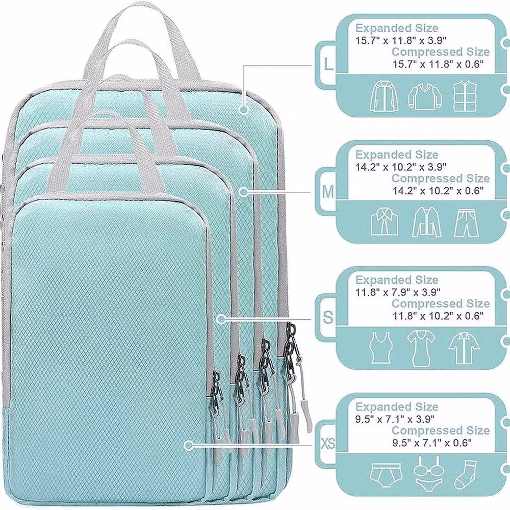 YnysTec 4 Piece Compression Packing Cubes for Suitcase Organiser in Beige