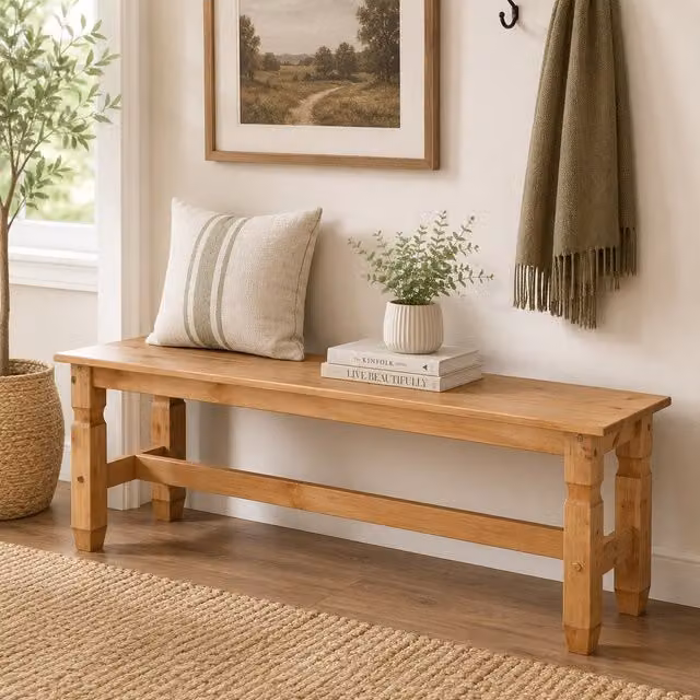 Mews Corona Dining Bench in Waxed Pine and Black Metal