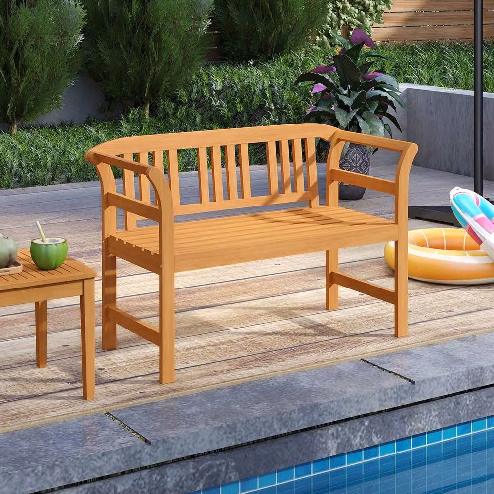 Costway Acacia Wood 2-Person Outdoor Patio Loveseat with Backrest and Armrests in Natural Brown – 2