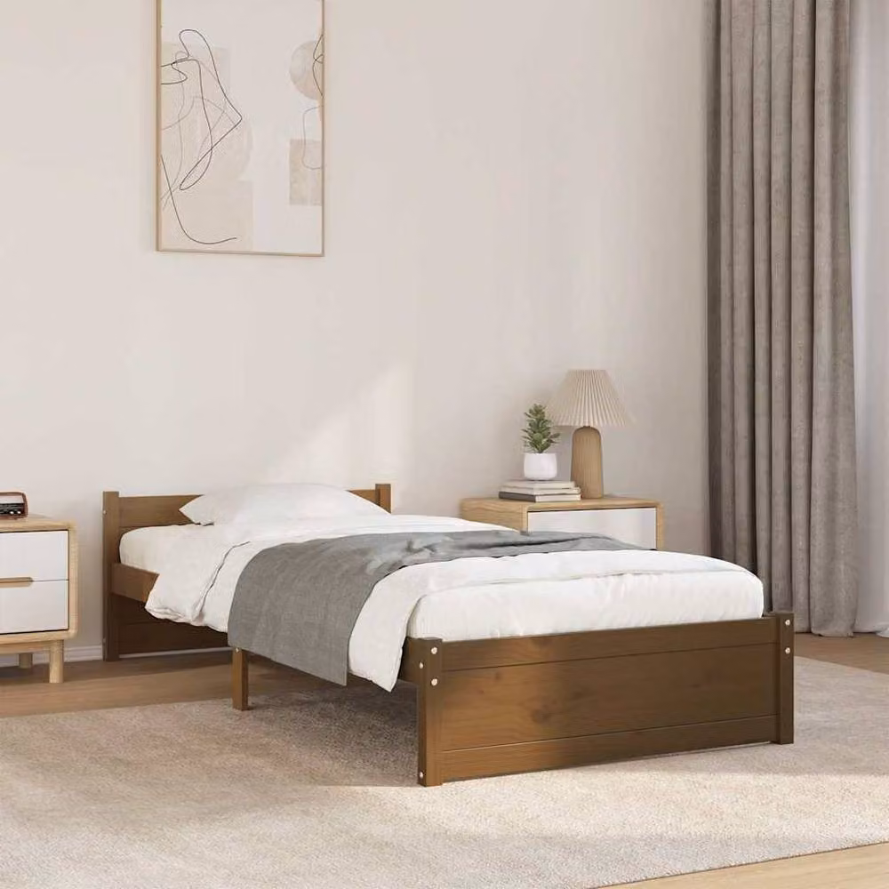 Berkfield Home Beautiful Small Single Bed Frame in Brown Solid Pine Wood W/D/H: 190 x 75 x 80.5 cm – 2