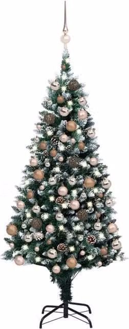 Berkfield Home Artificial Pre-lit Christmas Tree with Ball Set and Pine Cones, Green, Height: 150 cm