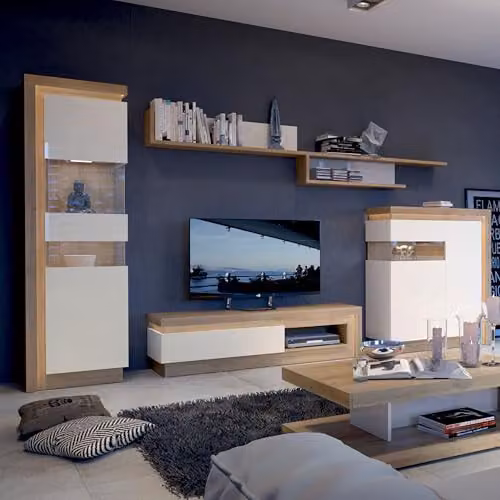 Furniture To Go Lyon TV Cabinet with 1 Drawer and Open Shelf with LED Lighting in Riviera Oak and White High Gloss, W/D/H: 130 x 41.7 x 42 cm – 3