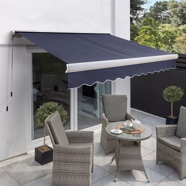 Primrose Manual Full Cassette Aluminium Awning in Plain Blue, W: 300 cm, D: 250 cm