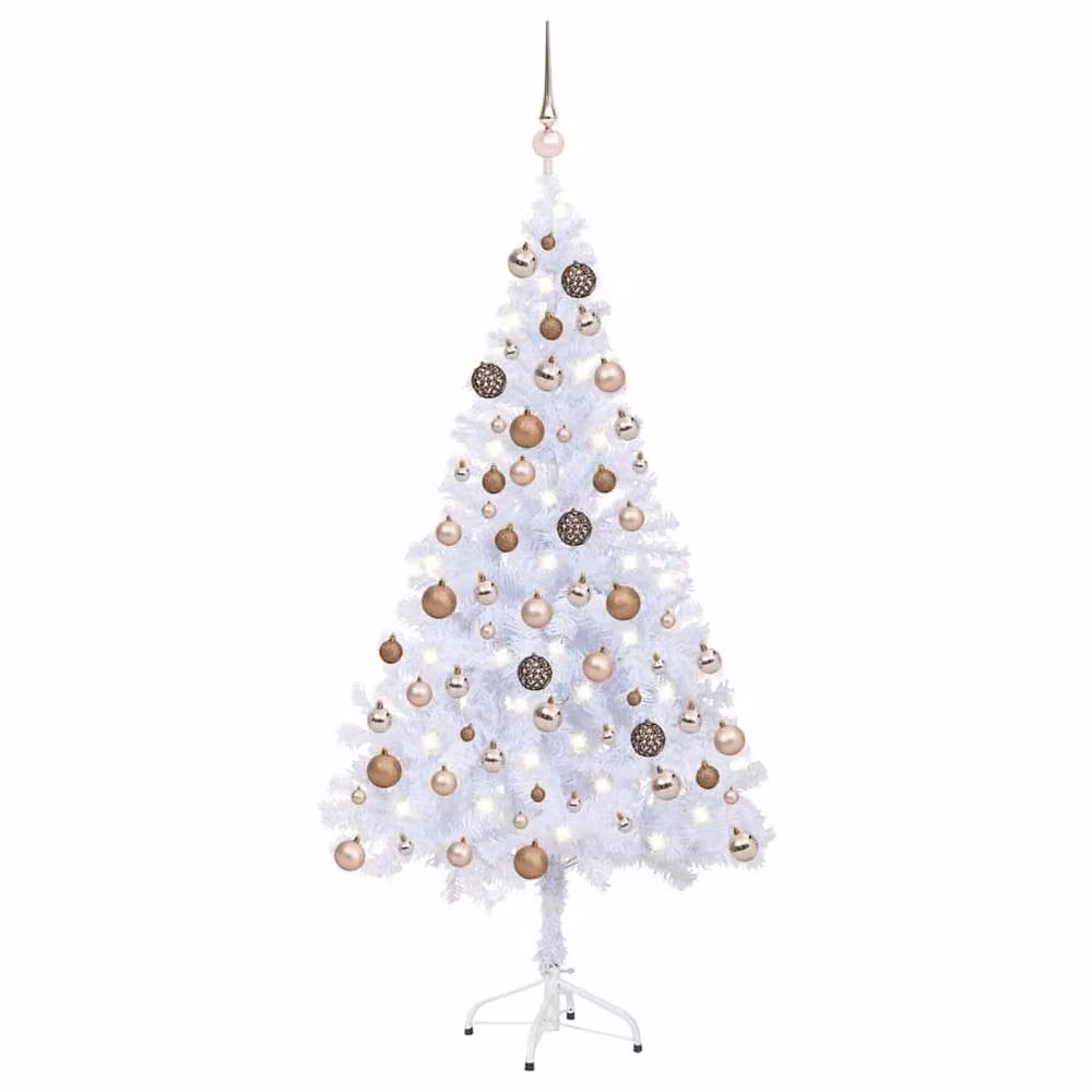 Berkfield Home Beautiful Artificial Pre-lit Christmas Tree with White and Gold Ball Set, Height: 150 cm – 1