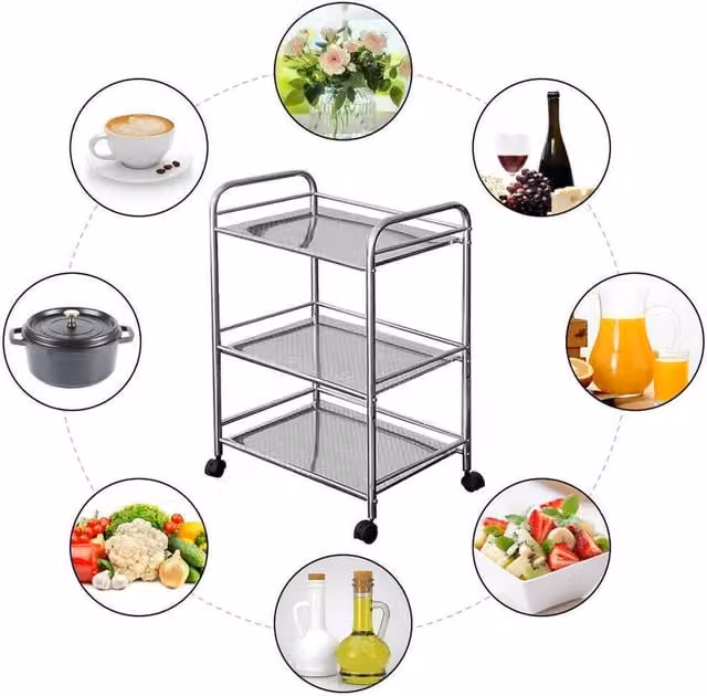 SPETLEK 3 Tier Stainless Steel Freestanding Rack Shelf Stand in Silver, Height: 76 cm – 1