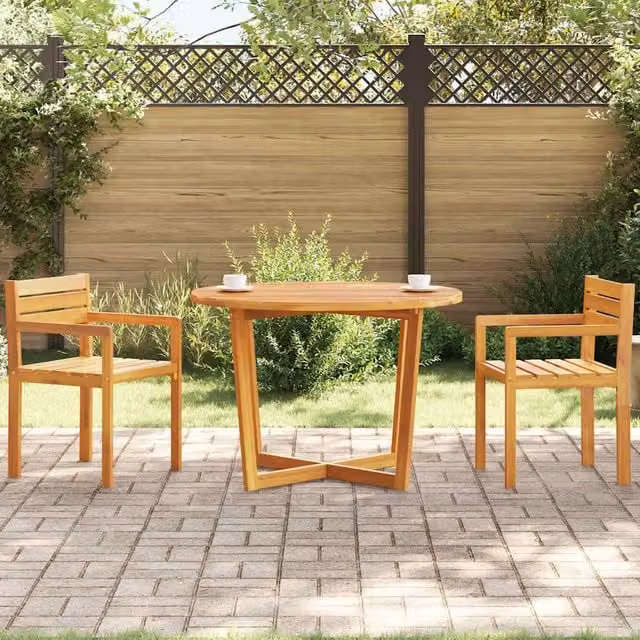 Berkfield Home Round Acacia Wood Garden Dining Table in Brown, Diameter: 110 cm, Height: 75 cm