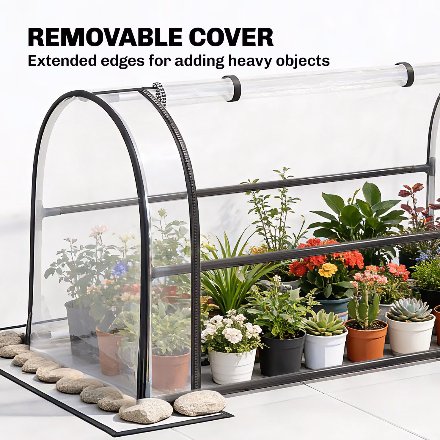 Outsunny Metal Raised Planter with Flip-Up Greenhouse Cover and Drainage Hole, Black – 4