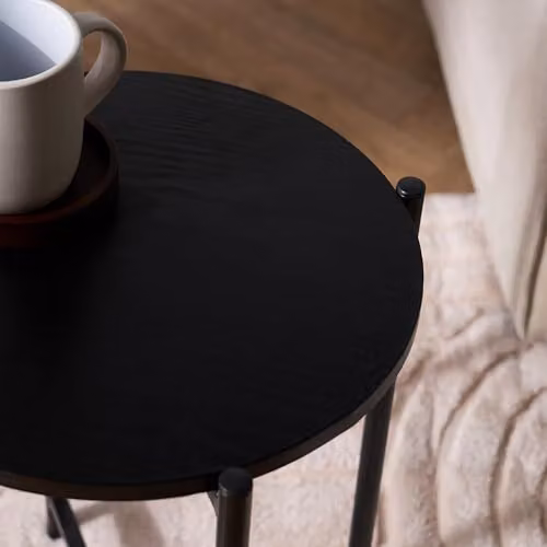 OHS Black Round Side Table with Metal Frame and MDF Laminate Top – 2