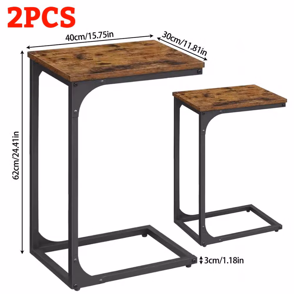 FORGEVIO Industrial Side Table with Metal Frame and Brown Wood Finish – 2
