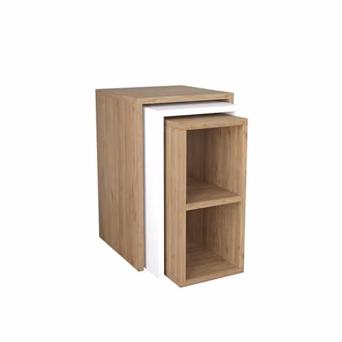 Bimossa Fika Nesting Coffee Table Set of 3, Modern Round Wooden Side Tables for Living Room, Brown and White