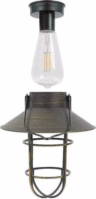 NESTLUNE Black Vintage Metal LED Hanging Lantern with Transparent Glass
