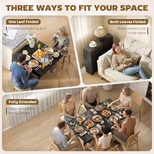 HOMCOM Black Butterfly Leaf Folding Dining Table with Drop Leaf Top – 10