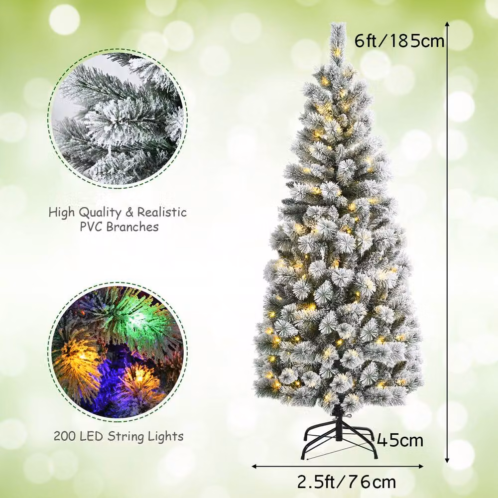 Gymax 185 cm Illuminated Green Christmas Tree with Multicolour Snowflakes – 2